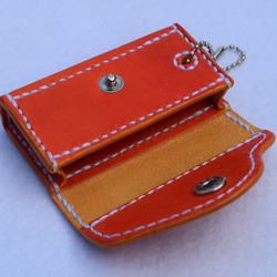 単色本革スマートキーケース（オレンジ）：手縫い：手染め 3枚目の画像