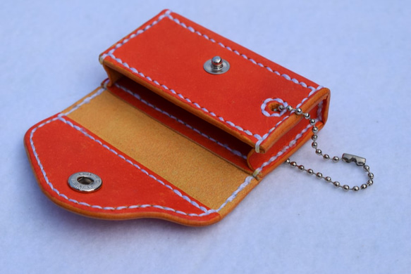 単色本革スマートキーケース（オレンジ）：手縫い：手染め 4枚目の画像