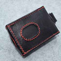 本革：タバコ＆ジッポライターケース（黒×赤糸）：手縫い：手染め 6枚目の画像