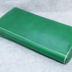 本革：緑の長財布：手縫い：手染め 2枚目の画像