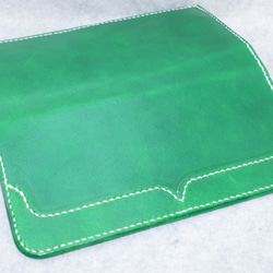 本革：緑の長財布：手縫い：手染め 8枚目の画像