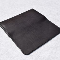 本革：三角マチ付き三つ折り長財布スリムタイプ（黒）：手縫い：手染め 7枚目の画像