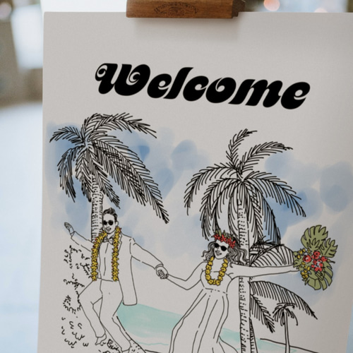 リゾートを感じさせる似顔絵ウェルカムボード │ 結婚祝い ハワイ 沖縄