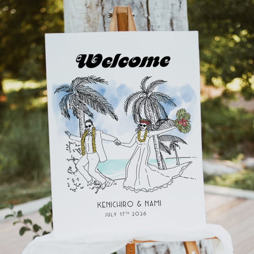 リゾートを感じさせる似顔絵ウェルカムボード │ 結婚祝い ハワイ 沖縄