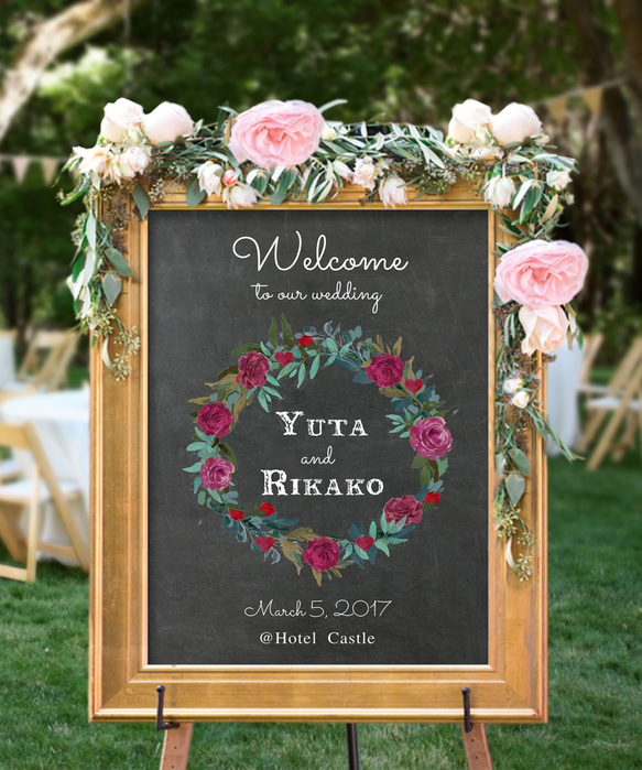 ウェルカムボード │薔薇 バラ 黒板 結婚式 ウェディング ウェルカム