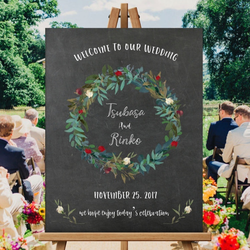 ウェルカムボード│薔薇 バラ 黒板 クリスマス ウェディング
