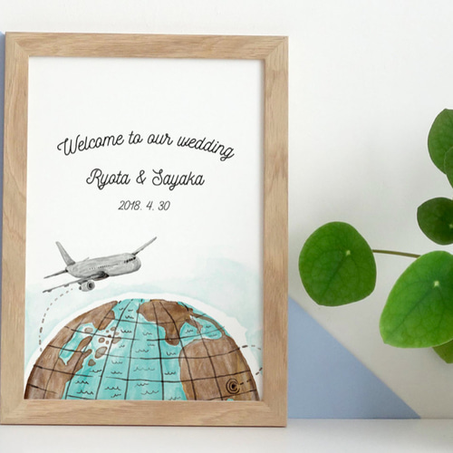大人シンプルに仕上げたウェルカムボード【世界旅行】 ウェルカム