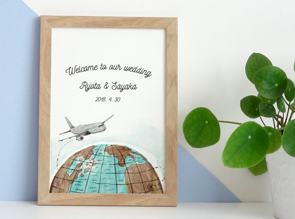 大人シンプルに仕上げたウェルカムボード【世界旅行】 ウェルカム