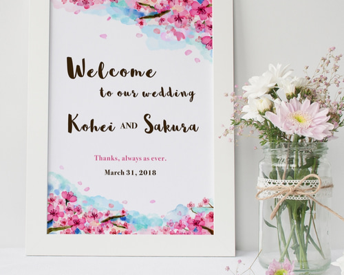 桜舞う ウェルカムボード 縦型 │結婚式 ウェディング