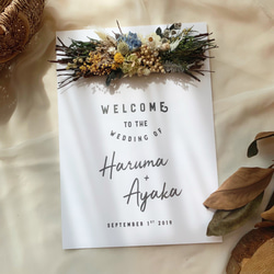海外風 ナチュラルウェルカムボード │ウェディング お花 キャンバス 2枚目の画像