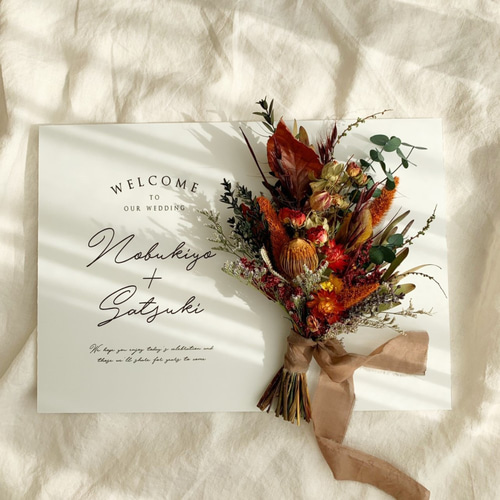 ウェルカムボード(ミニブーケ付き) No.3 送料無料 木製 ウェルカムボード ミニブーケ付き【選べる2色のブーケ