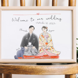 【一時受付休止中】着物の色合いが美しい 似顔絵ウェルカムボード │結婚式 結婚祝い 1枚目の画像