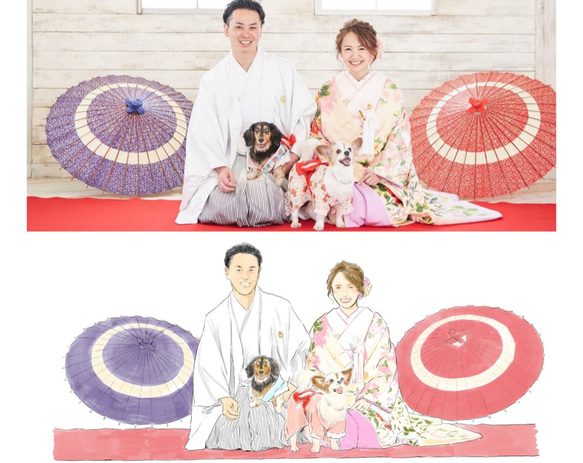 【一時受付休止中】着物の色合いが美しい 似顔絵ウェルカムボード │結婚式 結婚祝い 3枚目の画像