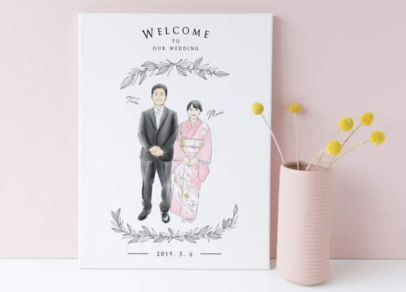 【一時受付休止中】似顔絵ナチュラルウェルカムボード │結婚式 結婚祝い 2枚目の画像