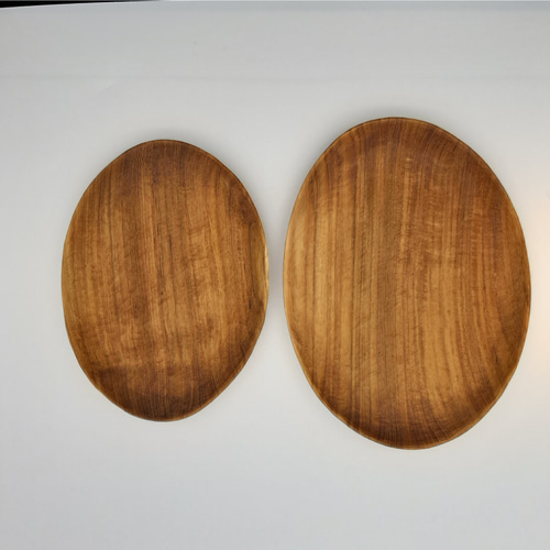 手彫りの木のお皿 楕円中深皿Lサイズ チーク材 オリーブオイル