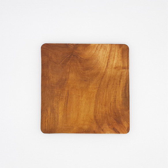 手彫りの木のお皿　おやこ四角皿Lサイズ　チーク材　オリーブオイル仕上げ 2枚目の画像