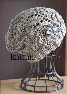 【ざっくり涼しいニット帽】 綿100％　コサージュ付