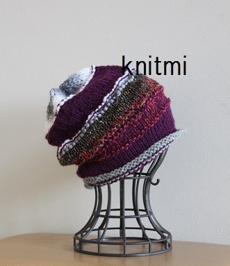 【ゆるっと&すっぽり☆しめつけないニット帽】 グレー　ボルドー系☆