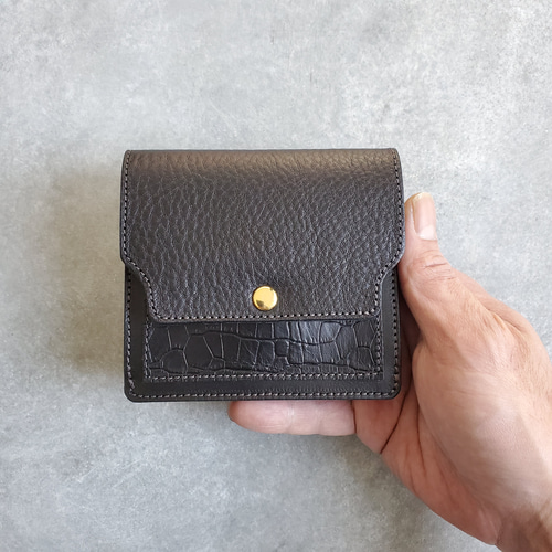 ◇3種の上質ブラックレザーを使った贅沢ウォレット◇ ミニ財布