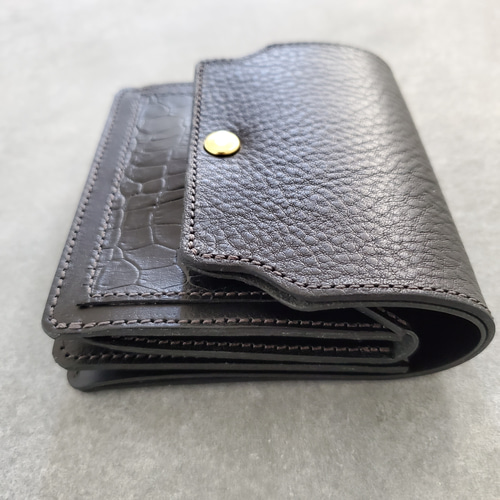 ◇3種の上質ブラックレザーを使った贅沢ウォレット◇ ミニ財布