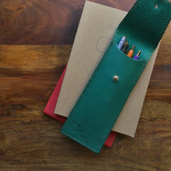 ■penpenpenケース■　送料込み　緑　本革　レザーペンケース　ペンシルケース　プレゼント　シンプル　父の日ギフトに 2枚目の画像
