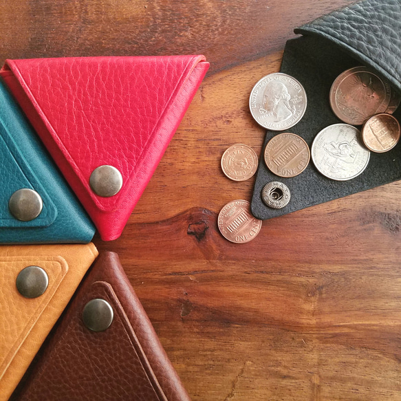 【スポット品】◼Triangle Leather Coincase◼　送料無料　イタリアンレザー使用 2枚目の画像