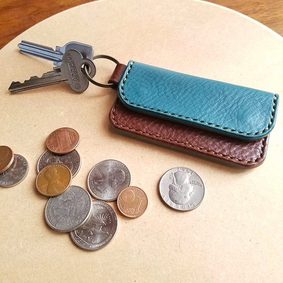 ◼カラーオーダー可◼bicolor Leather Coinkeyholder◼　送料無料　イタリアンレザー 1枚目の画像