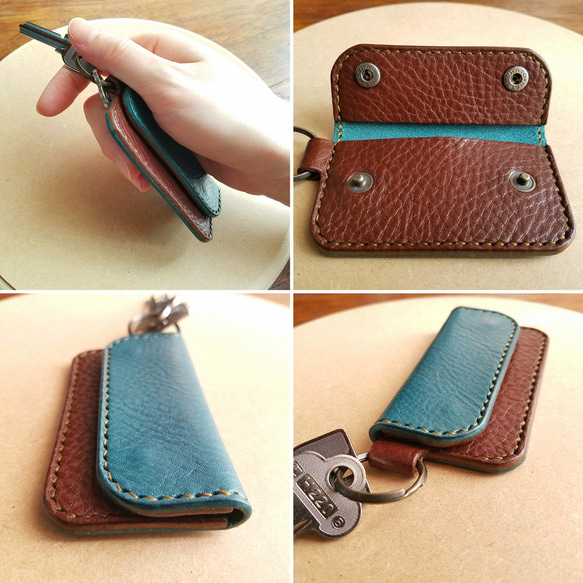 ◼カラーオーダー可◼bicolor Leather Coinkeyholder◼　送料無料　イタリアンレザー 3枚目の画像