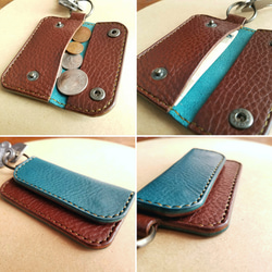 ◼カラーオーダー可◼bicolor Leather Coinkeyholder◼　送料無料　イタリアンレザー 4枚目の画像