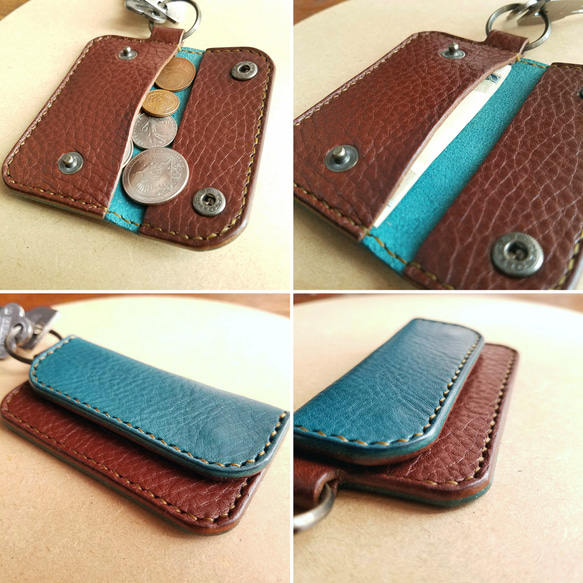 ◼カラーオーダー可◼bicolor Leather Coinkeyholder◼　送料無料　イタリアンレザー 4枚目の画像