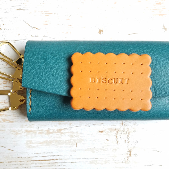◼Square Biscuit Leather Keycase◼　送料無料　イタリアンレザー使用 4枚目の画像