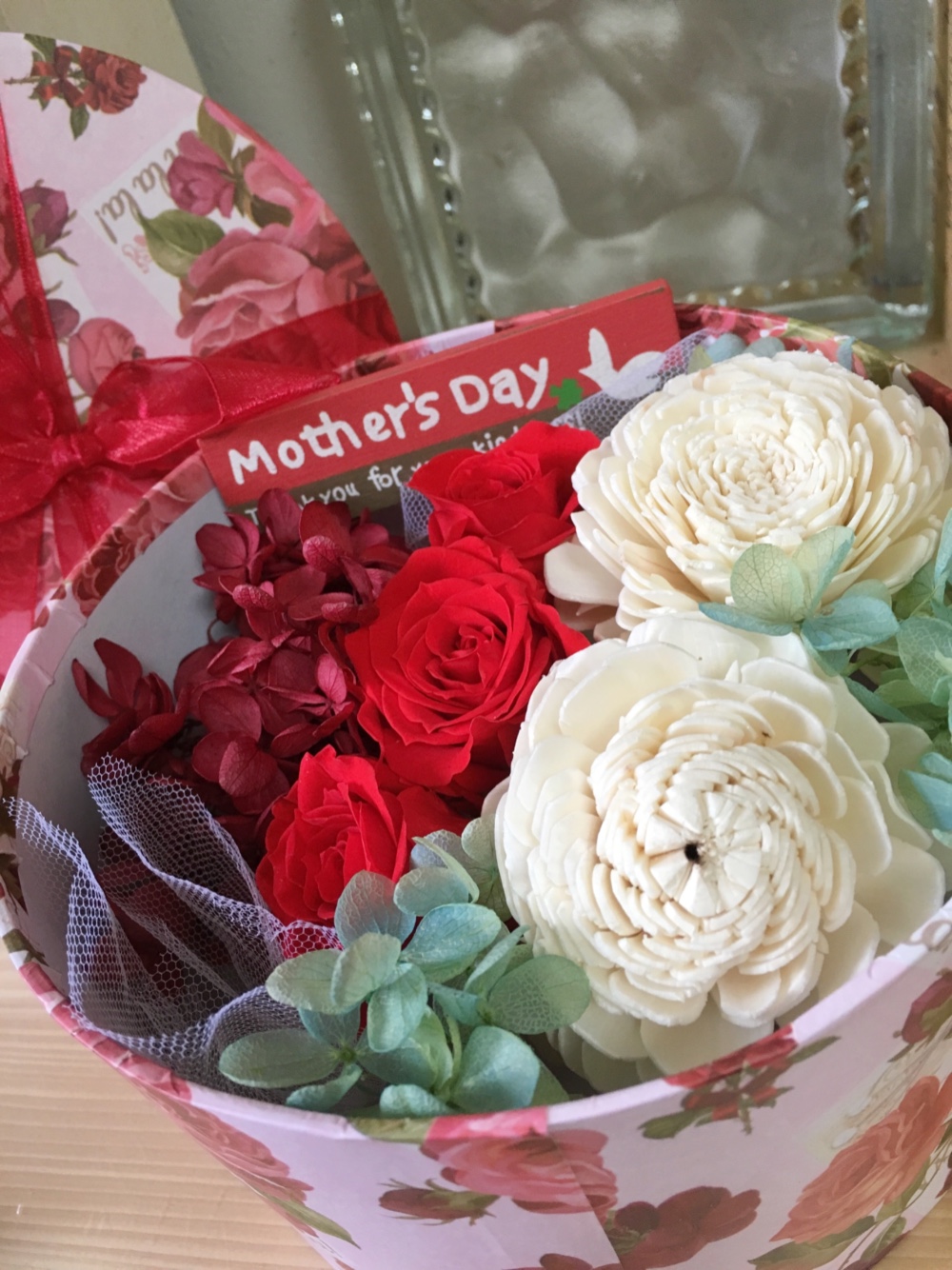 レッドローズのフラワーボックス❤︎母の日【プリザ・ドライ】