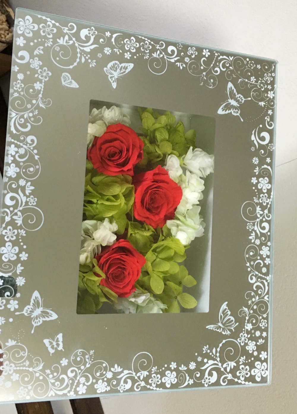 ミラーフレームとバタフライの母の日アレンジ【プリザ】母の日ギフト