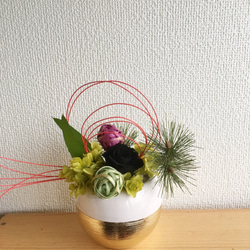 KOMARIお正月アレンジ❤︎ホワイト【プリザ＋ドライ＋造花】お正月に！ 4枚目の画像