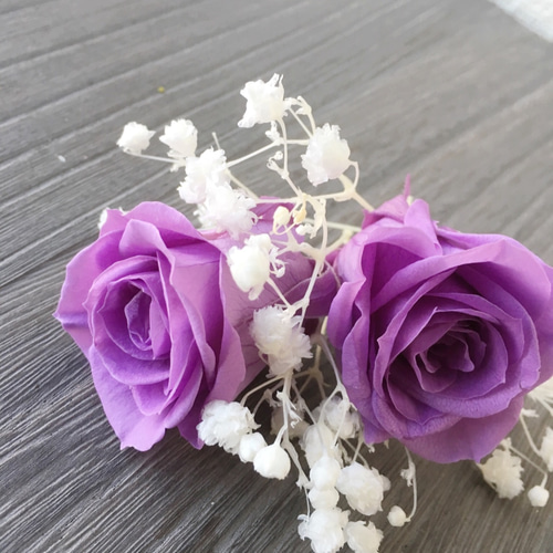 1500円 本物花 パープル髪飾り プリザーブドフラワー 卒業 入学 ブライダル