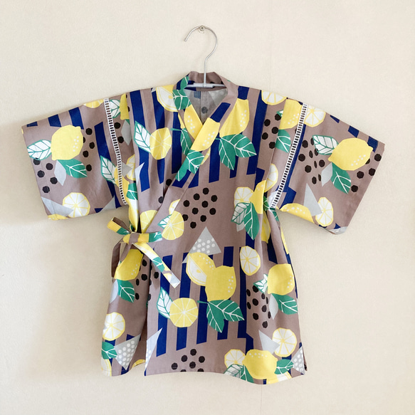 キッズ甚平　100 ハンドメイド 即納】おしゃれなレモンのキッズ甚平 100〜120サイズ 子供服