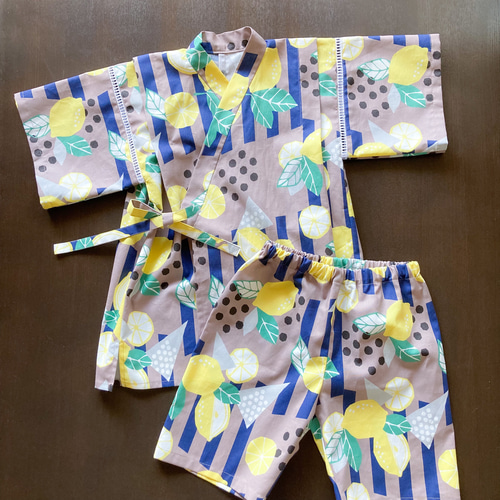 即納】おしゃれなレモンのキッズ甚平 100〜120サイズ 子供服