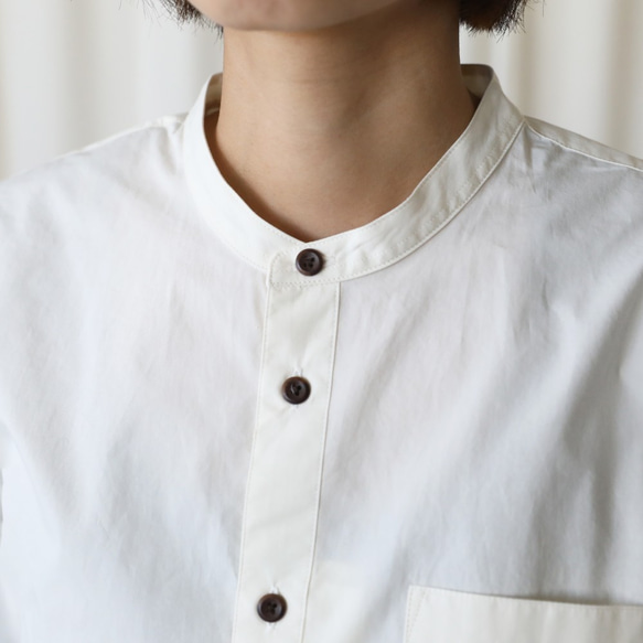 Organic Cotton Band Color Cotton Shirt (Ivory) [Unisex] size4 第2張的照片