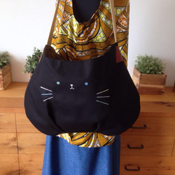 【受注制作】デブねこBag★Oneショルダー ＜黒猫さん・M＞ 5枚目の画像