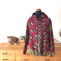 ＜Sweet African＞アフリカ生地のzip-upパーカー＜Red Feathers＞for Woman 6枚目の画像