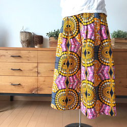 ＜Sweet African＞アフリカ生地のtack wide pants＜Pink×Orange Luxury＞ 1枚目の画像