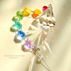 サンキャッチャー♡ハンドメイド「赤いお花のサンキャッチャー♥」 ショートタイプ】和空間にも◎折鶴と桜ビーズ入り＊華麗な赤のサン