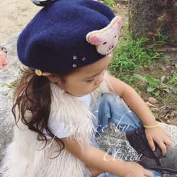 ブタちゃんこども用ベレー≪Beret［mini puguipugu／Kids／Navy］B-5043≫ 5枚目の画像