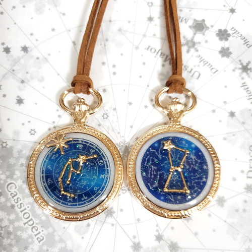 再販☆オーダーメイド☆光る12星座の懐中時計型ネックレス 