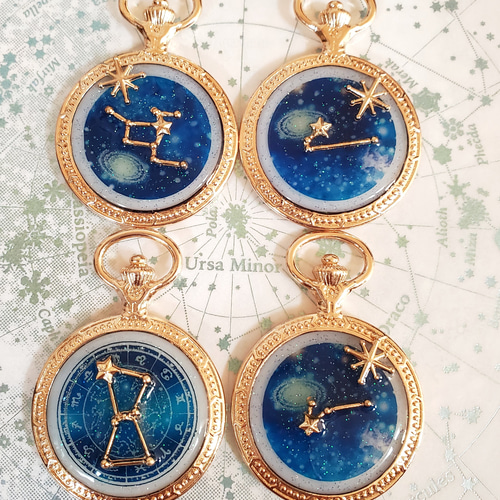 マリリン様確認用☆光る宇宙と12星座の懐中時計ネックレス 蓄光 レジン