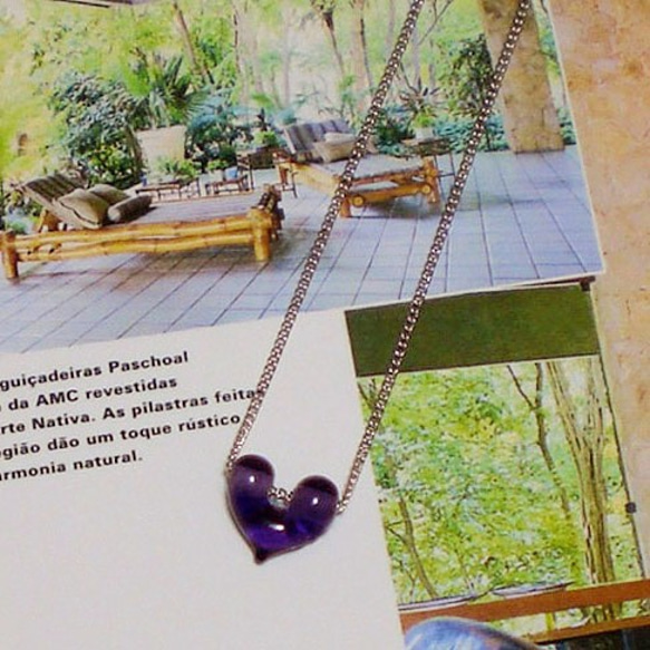 ハートのガラス細工ネックレス（紫） 2枚目の画像