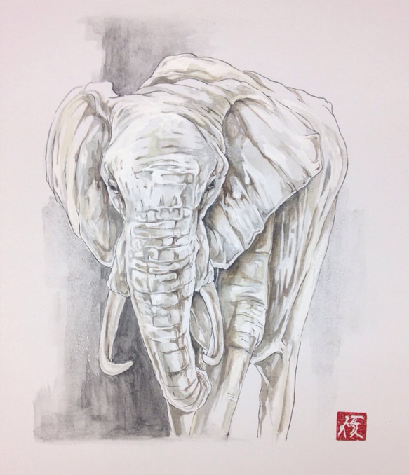 ゾウの歯医者　絵画 白象 絵画 座敷小僧 通販 3325684｜Creema(クリーマ)