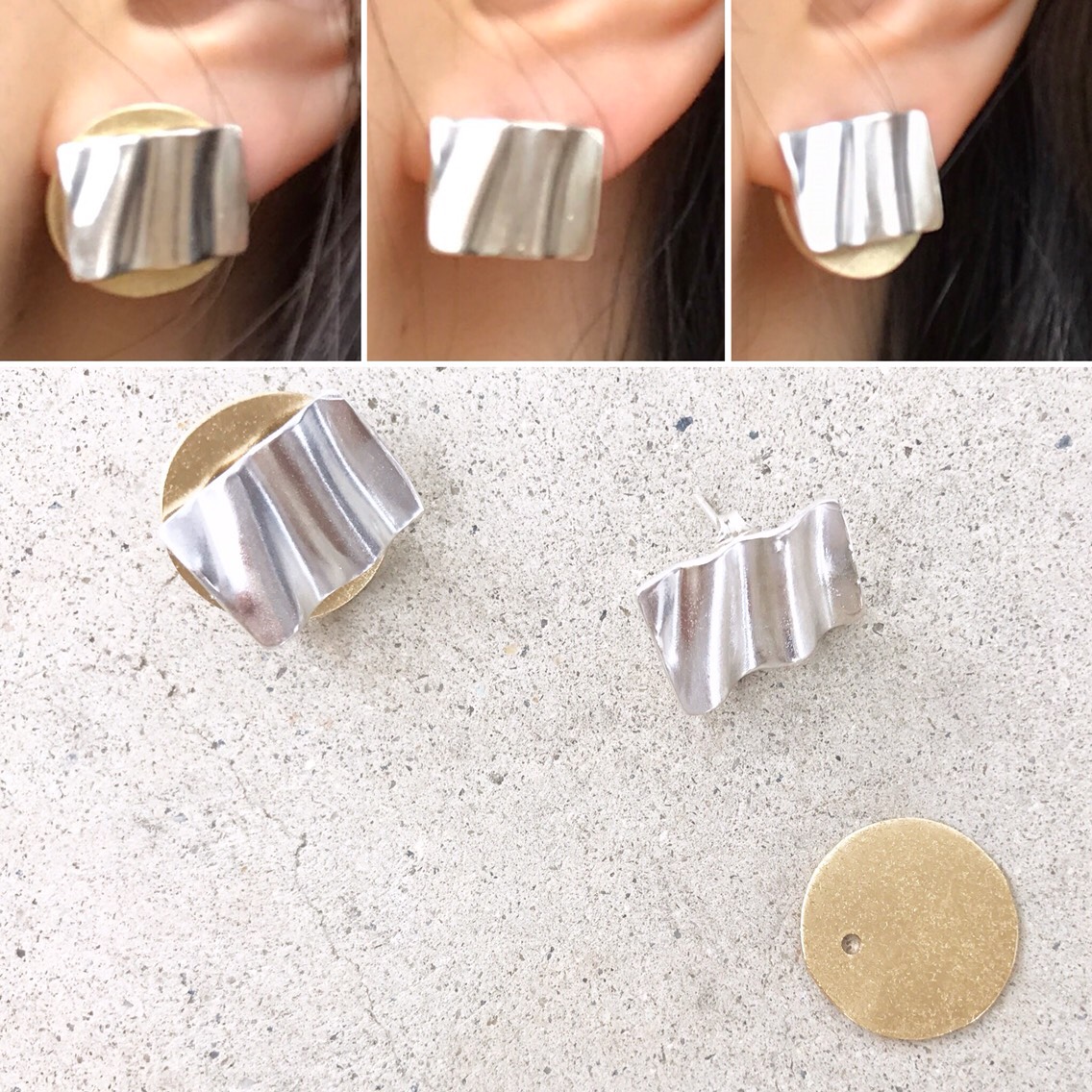 drape silver - 3way ピアス（四角）