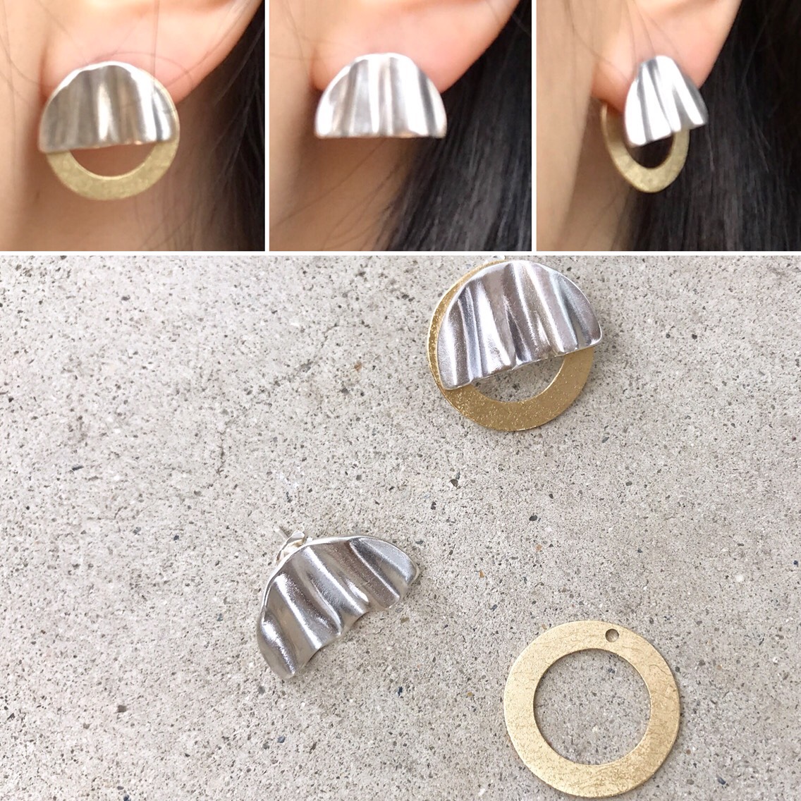 drape silver - 3way ピアス（半円）