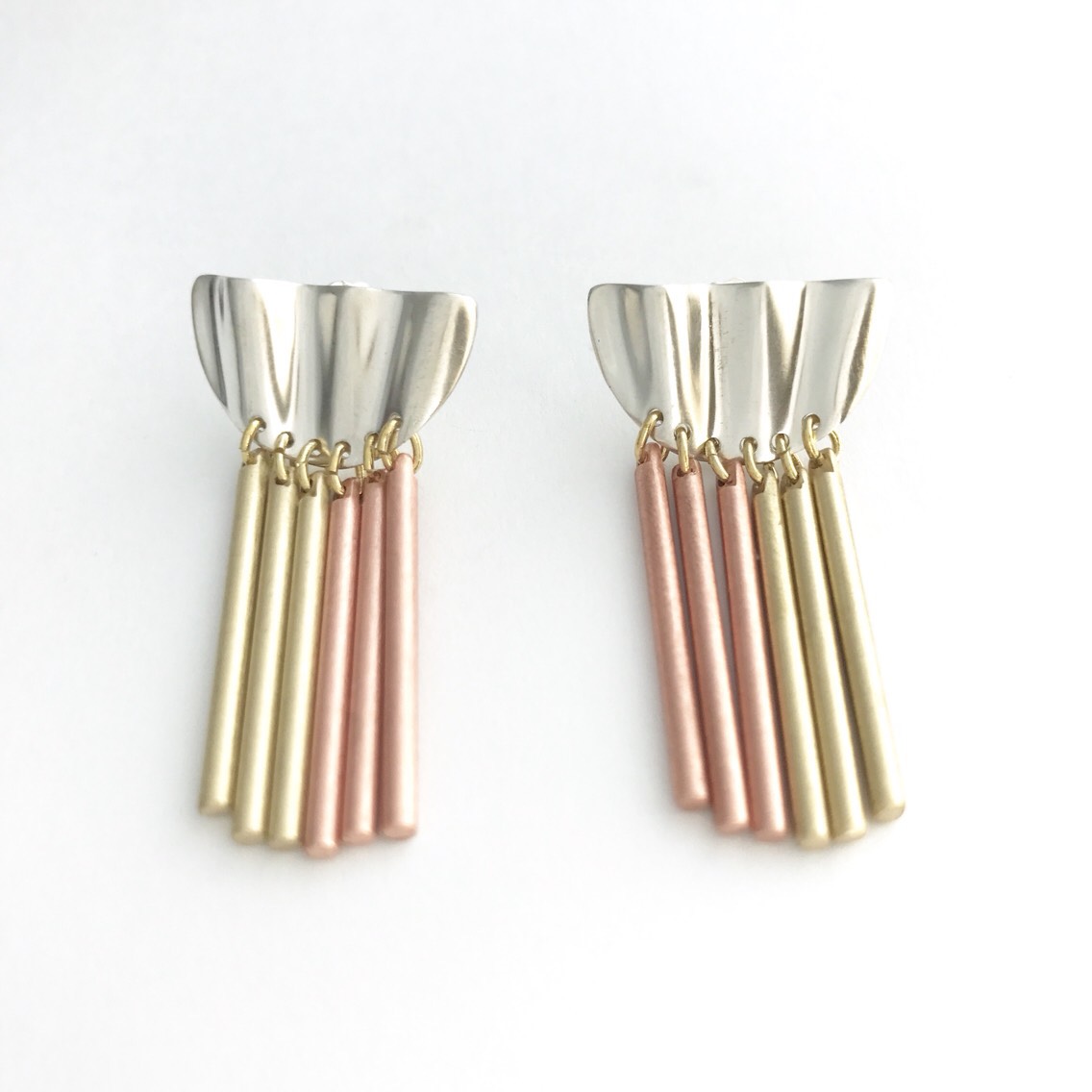ピアス drape silver - brass line＋copper line（半円）